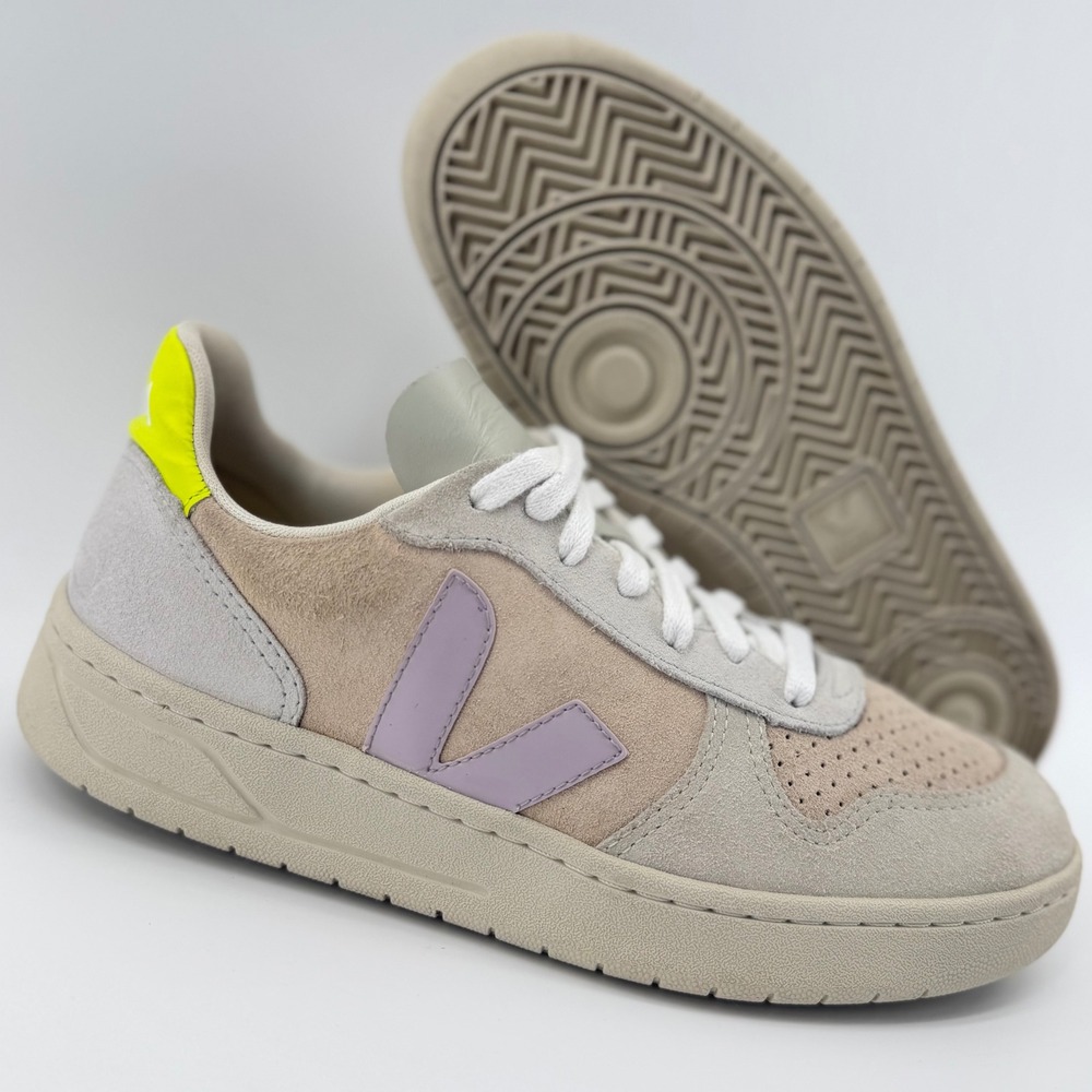 Veja V-10 Women's Size 7 Multi Color‎ Suede Leather Sneakers Beige Purple Shoes
